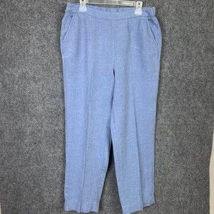 Chicos 2 T Linen Pull On Pants Blue Straight Leg Pockets Washable